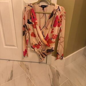 Express Pink and Cream Floral Bodysuit